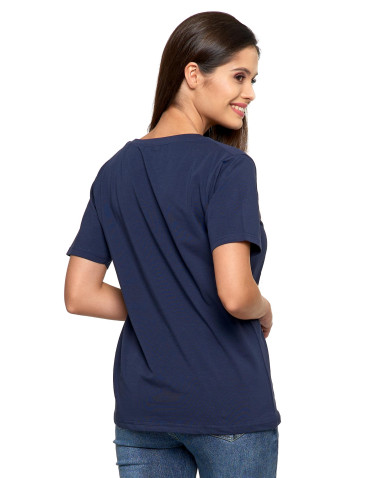 Koszulki i topy - Koszulka damska bawełna Premium T-shirt dekolt w serek GRANATOWY - produkt 2