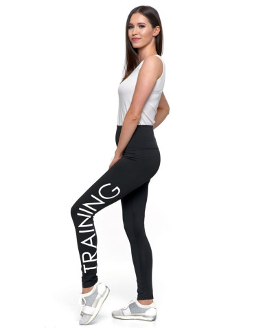 Legginsy - Sportowe czarne legginsy damskie z wysokim stanem CZARNY - produkt 1