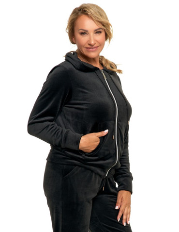 Bluzy - Welurowa bluza damska zapinana na zamek CZARNY - produkt 3