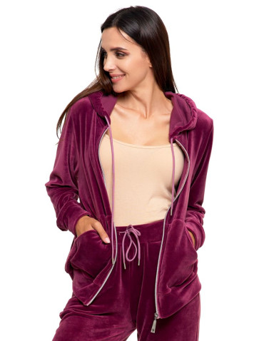 Bluzy - Welurowa bluza damska zapinana na zamek FIOLETOWY - produkt 2