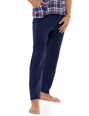 Krótki rękaw - Piżama męska bawełniana z rozpinaną koszulą Plus Size GRANATOWY - produkt 3