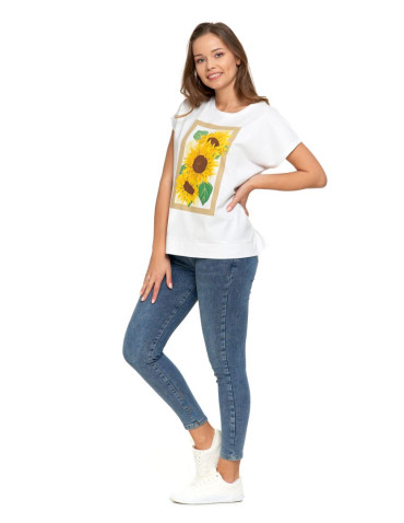 Koszulki i topy - Koszulka damska T-shirt oversize ze słonecznikami BIAŁY - produkt 5