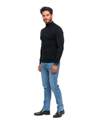 Swetry - Sweter męski półgolf o klasycznym kroju CZARNY - produkt 6