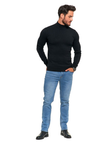 Swetry - Sweter męski półgolf o klasycznym kroju CZARNY - produkt 7
