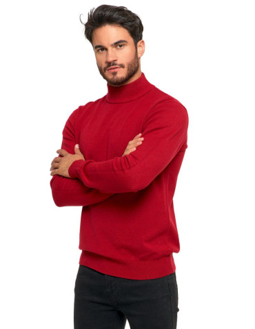 Swetry - Sweter męski półgolf o klasycznym kroju BORDOWY - produkt 2
