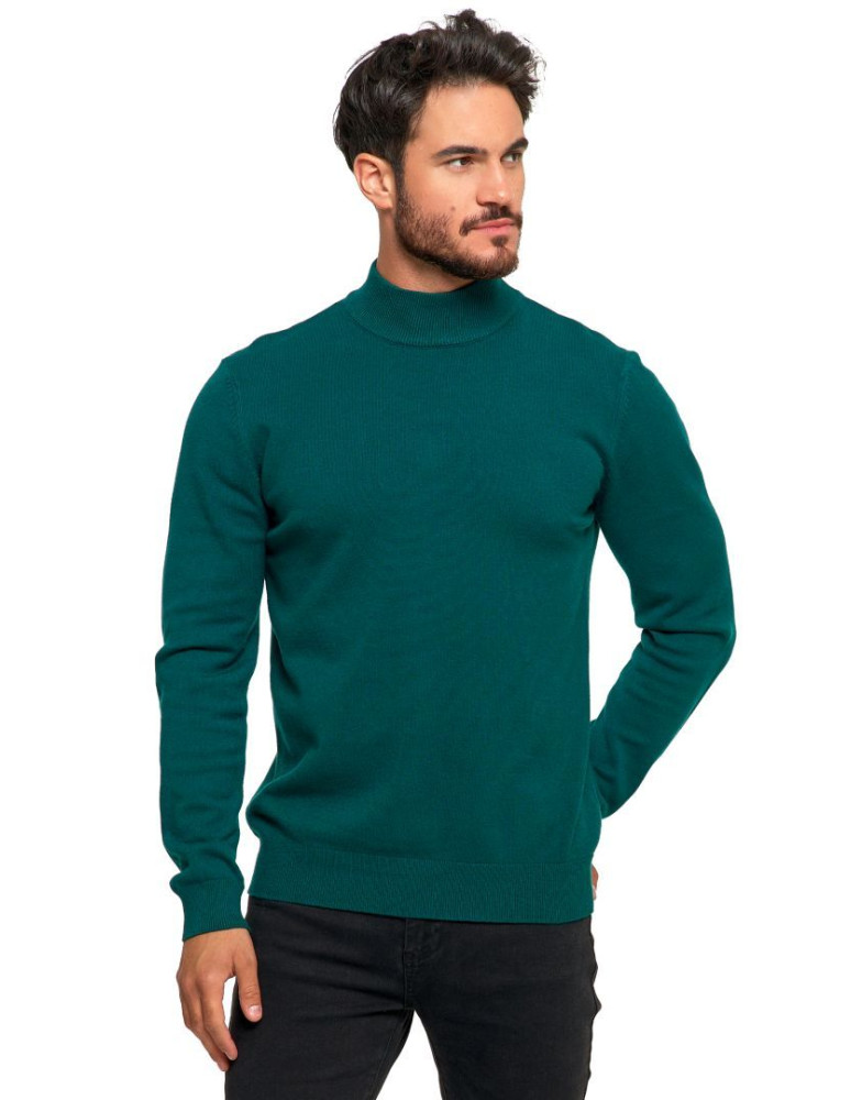 Swetry - Sweter męski półgolf o klasycznym kroju ZIELONY - produkt moraj.pl 1