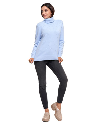 Swetry - Sweter damski golf wiskozowy NIEBIESKI - produkt 8