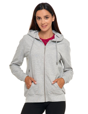 Bluzy - Bluza damska rozpinana z kapturem bawełniana JASNY SZARY - produkt 5