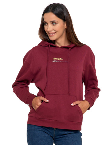 Bluzy - Bluza damska z kapturem i haftowanym napisem BORDOWY - produkt 1