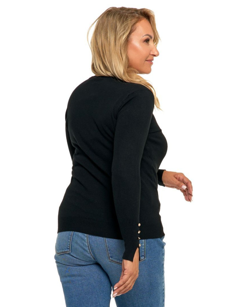 Swetry - Sweter damski z ozdobnymi guzikami CZARNY - produkt moraj.pl 4
