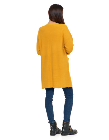 Swetry - Długi sweter damski kardigan z luźnymi rękawami ŻÓŁTY - produkt 14