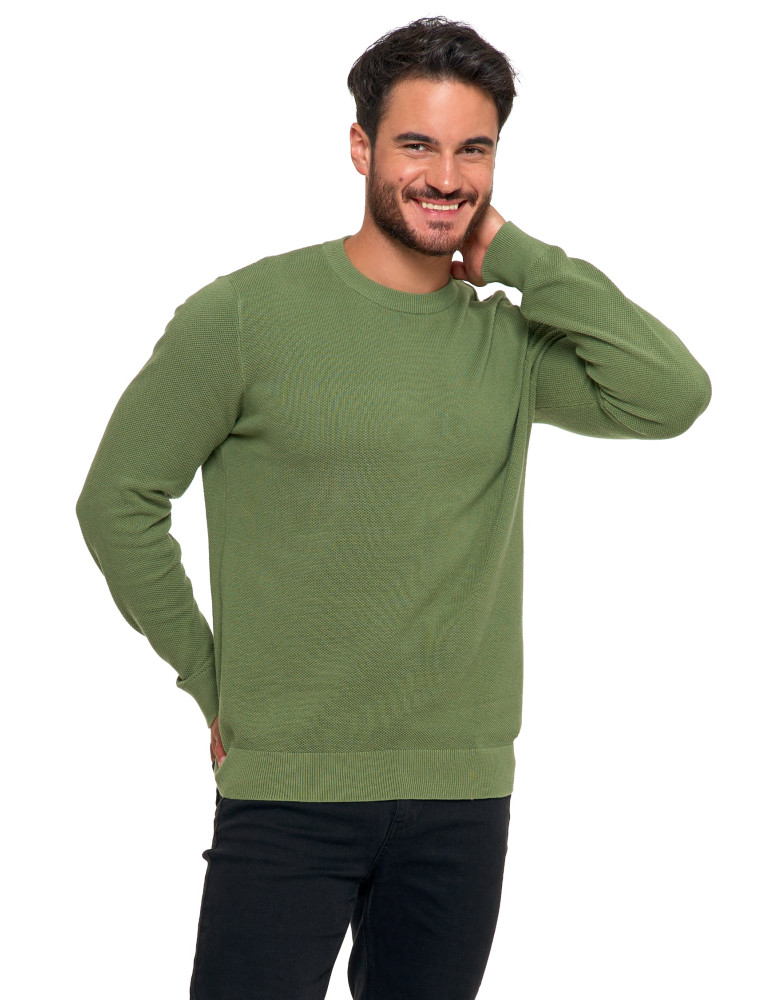 Swetry - Bawełniany sweter męski elegancki z okrągłym dekoltem ZIELONY - produkt moraj.pl 3