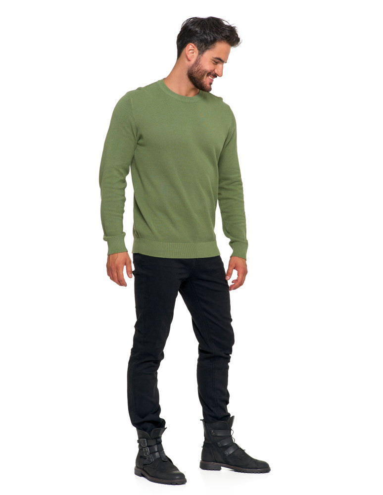 Swetry - Bawełniany sweter męski elegancki z okrągłym dekoltem ZIELONY - produkt moraj.pl 9