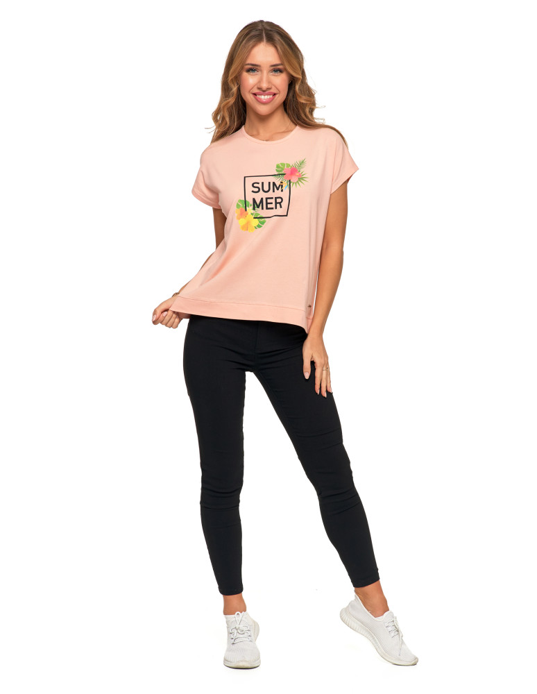 Koszulki i topy - Koszulka damska T-shirt luźny wakacyjny nadruk KORALOWY - produkt moraj.pl 9