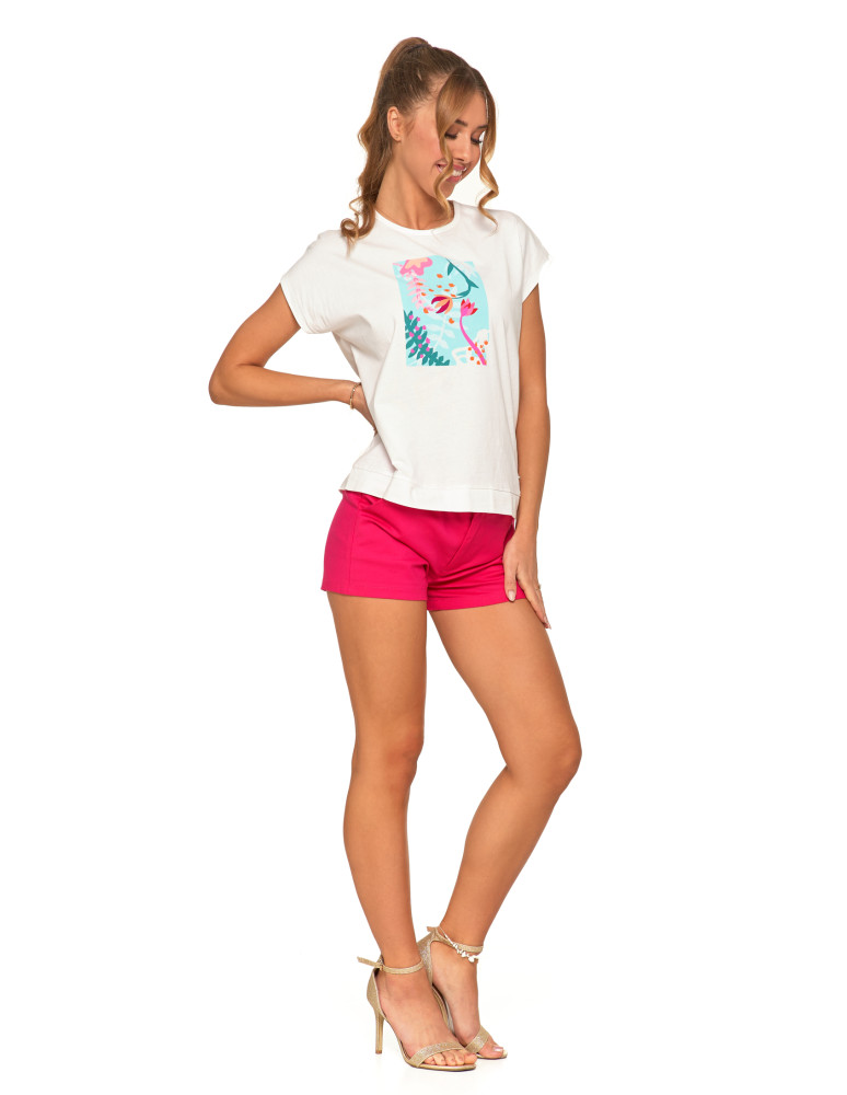 Koszulki i topy - Koszulka damska T-shirt z nadrukiem w kwiaty BIAŁY - produkt moraj.pl 10