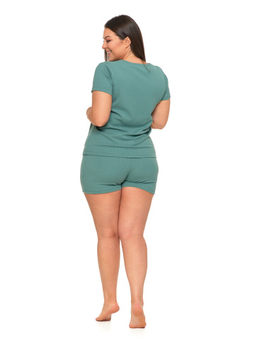 Krótki rękaw - Piżama damska wiskozowa z krótkim rękawem w prążek Plus Size ZIELONY - produkt 8