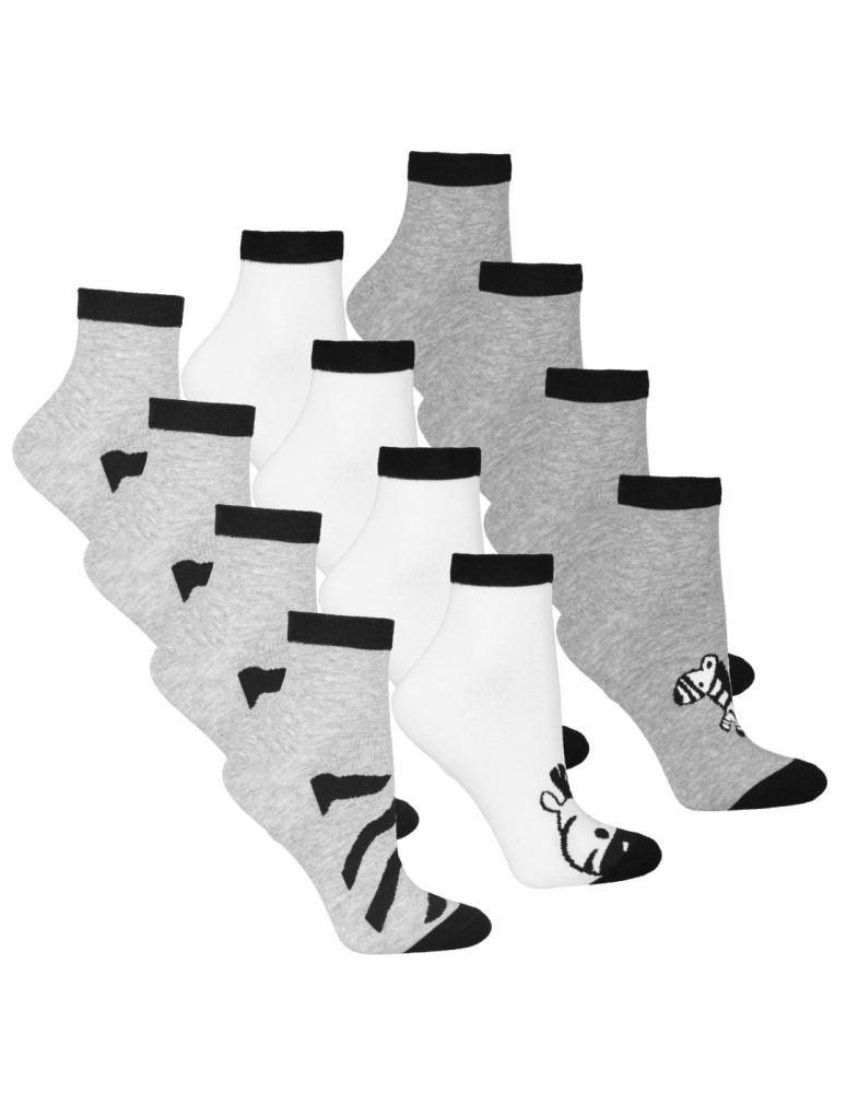 Za kostkę - Skarpetki damskie krótkie bawełniane wzór zebra 12-pak WIELOKOLOROWY - produkt moraj.pl 1