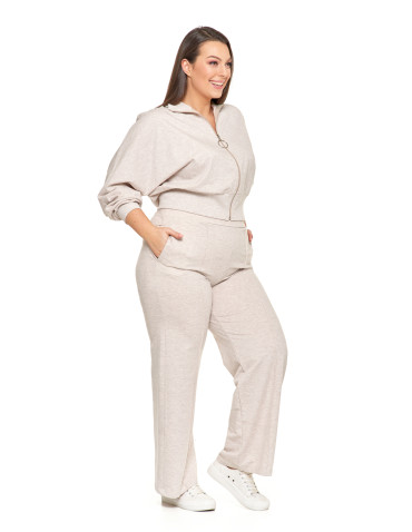 Bluzy - Bluza dresowa damska rozpinana ze stójką o luźnym kroju BEŻOWY - produkt 6