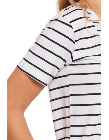 Koszulki i topy - T-shirt damski koszulka w paski ze złotym nadrukiem BIAŁY - produkt 5
