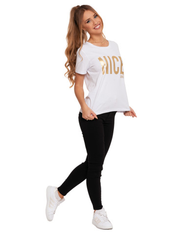 Koszulki i topy - Koszulka T-shirt damski z błyszczącym nadrukiem BIAŁY - produkt 8