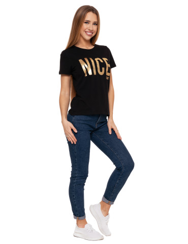 Koszulki i topy - Koszulka T-shirt damski z błyszczącym nadrukiem CZARNY - produkt 7