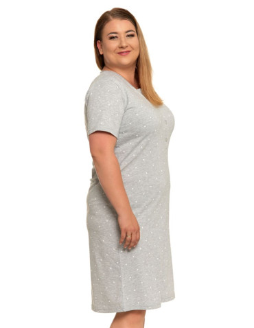 Koszule nocne - Koszula nocna damska z krótkim rękawem rozpinana Plus Size JASNY SZARY - produkt 2