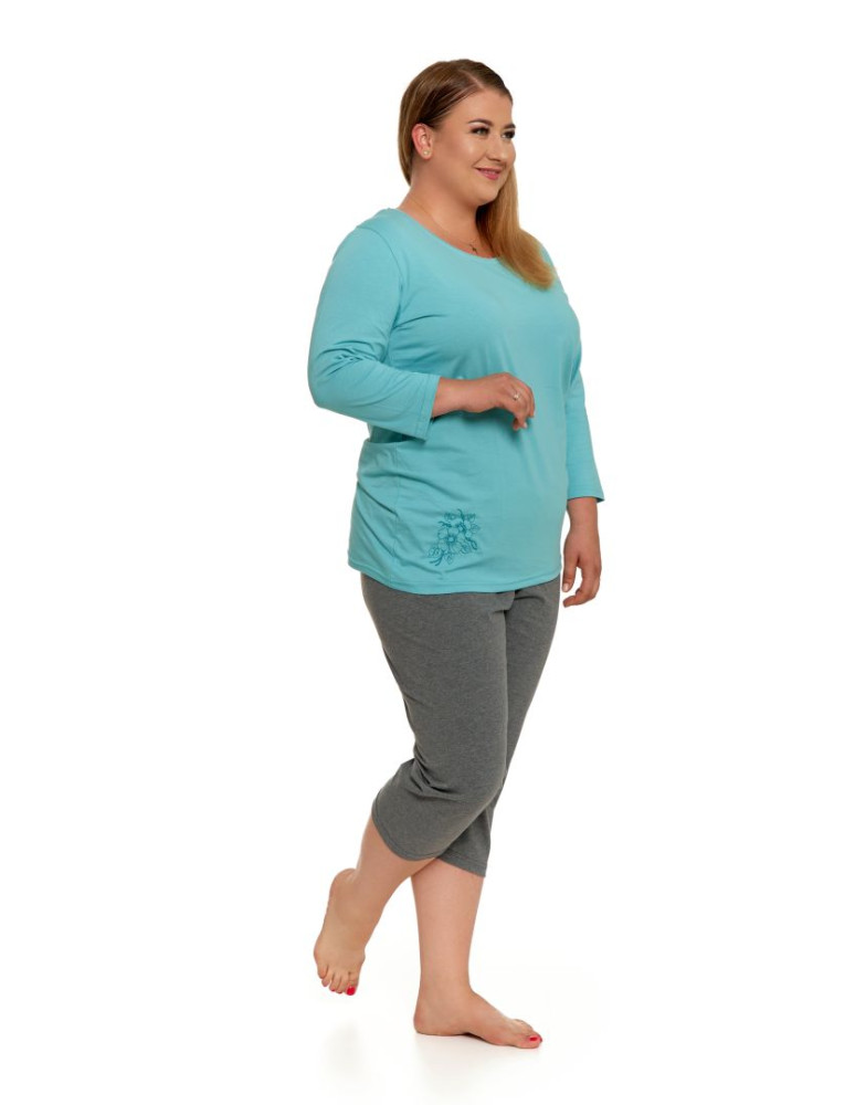 Długi rękaw - Piżama damska bawełniana z rękawem i spodniami 3/4 Plus Size MIĘTA - produkt moraj.pl 1