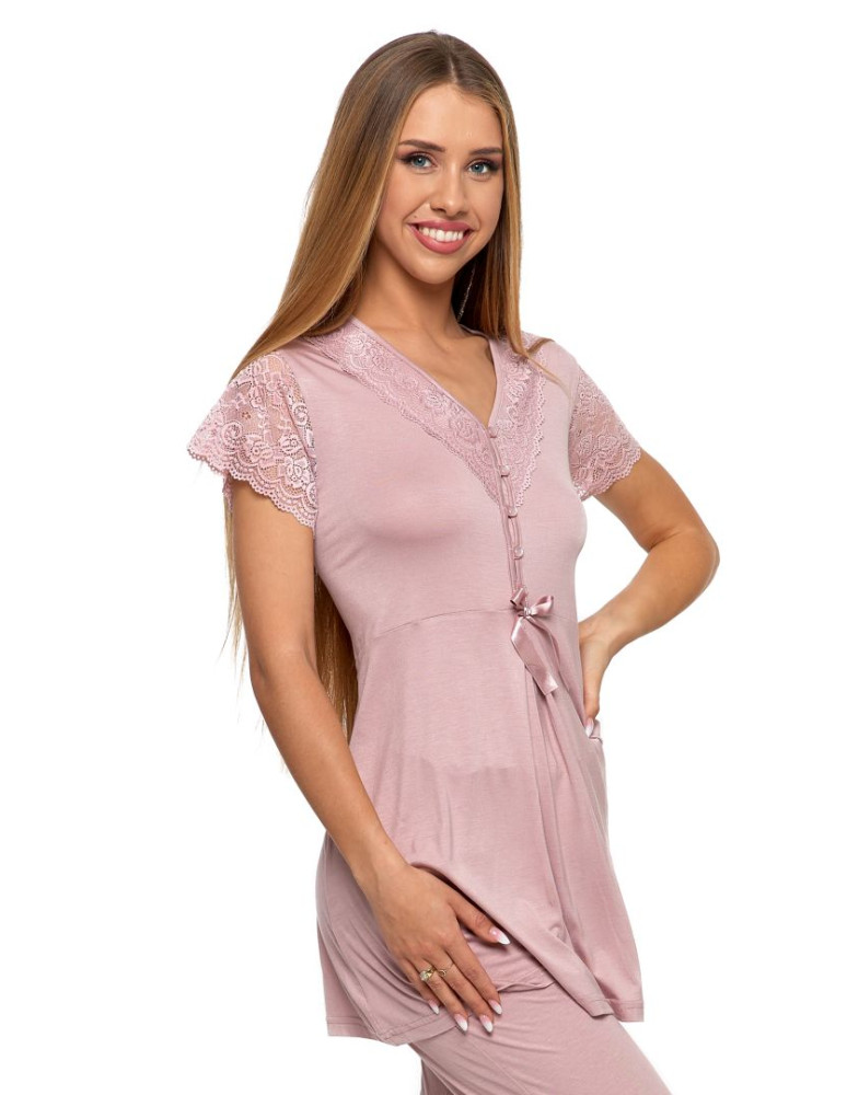 Krótki rękaw - Elegancka piżama damska wiskozowa z koronkowym rękawem POMARAŃCZOWY - produkt moraj.pl 3