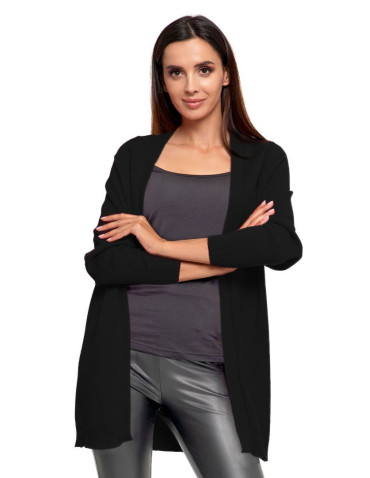 Swetry - Sweter damski długi kardigan bez zapięcia CZARNY - produkt 1
