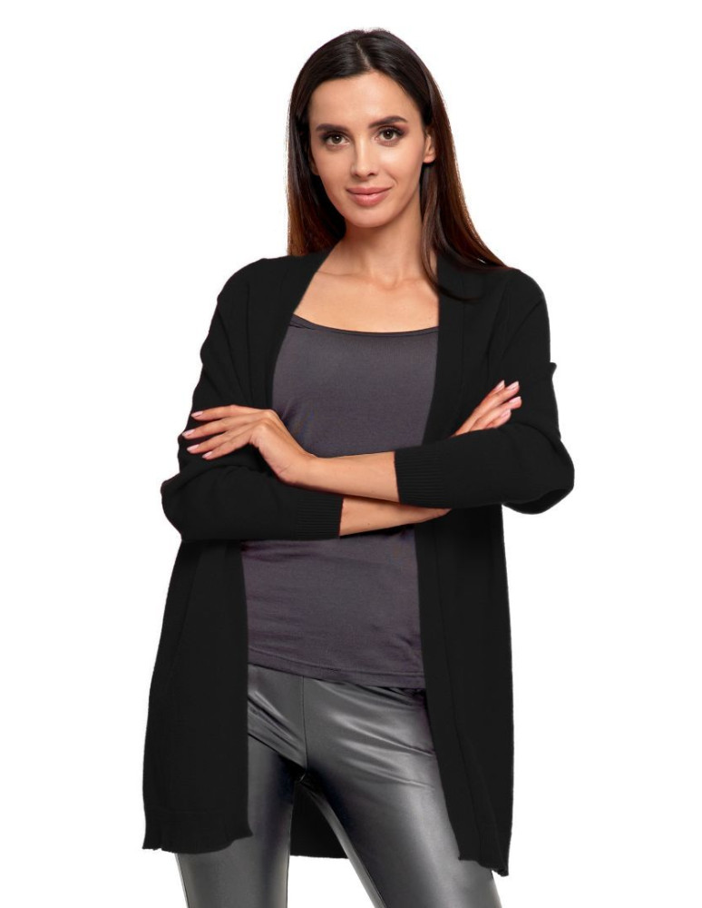 Swetry - Sweter damski długi kardigan bez zapięcia CZARNY - produkt moraj.pl 1