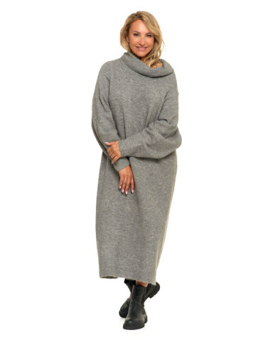 Sukienki - Swetrowa sukienka damska oversize z golfem SZARY - produkt 1