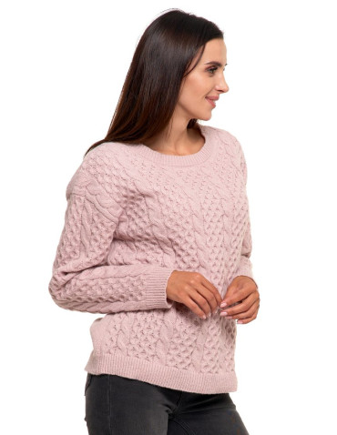 Swetry - Ciepły sweter damski ze splotem warkoczowym RÓŻOWY - produkt 3