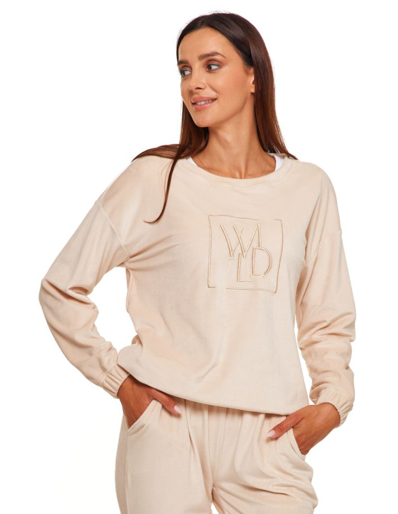 Bluzy - Bluza damska welurowa bez kaptura BEŻOWY - produkt moraj.pl 1