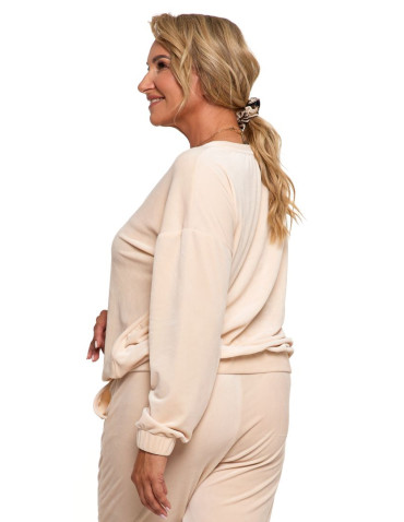Bluzy - Bluza damska welurowa bez kaptura BEŻOWY - produkt 3