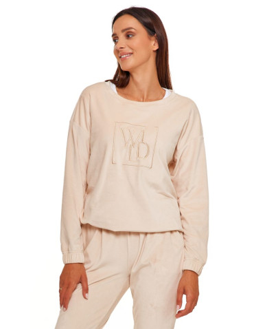 Bluzy - Bluza damska welurowa bez kaptura BEŻOWY - produkt 4