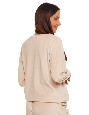 Bluzy - Bluza damska welurowa bez kaptura BEŻOWY - produkt 5
