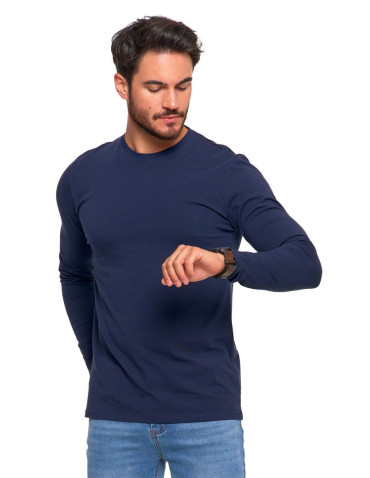 Koszulki, topy, koszule - Longsleeve koszulka męska bawełniana z długim rękawem GRANATOWY - produkt 4