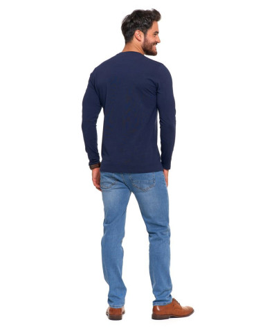 Koszulki, topy, koszule - Longsleeve koszulka męska bawełniana z długim rękawem GRANATOWY - produkt 7