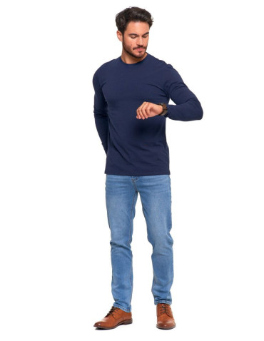 Koszulki, topy, koszule - Longsleeve koszulka męska bawełniana z długim rękawem GRANATOWY - produkt 8