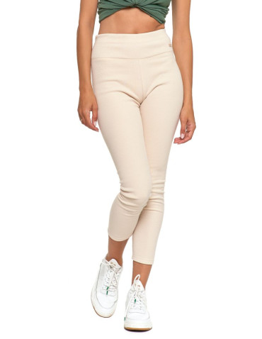 Legginsy - Prążkowane legginsy damskie z wysokim stanem ocieplane BEŻOWY - produkt 5