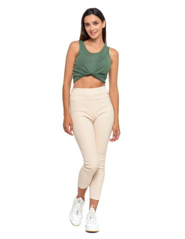 Legginsy - Prążkowane legginsy damskie z wysokim stanem ocieplane BEŻOWY - produkt 2