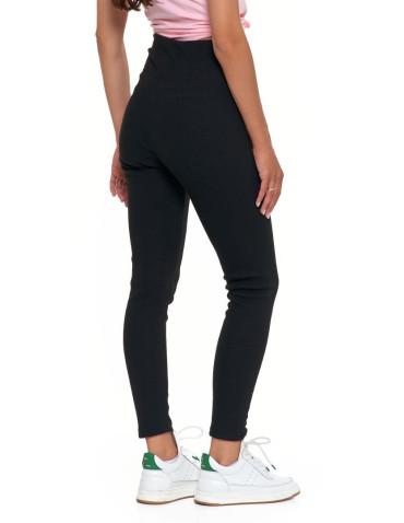 Legginsy - Prążkowane legginsy damskie z wysokim stanem ocieplane CZARNY - produkt 4