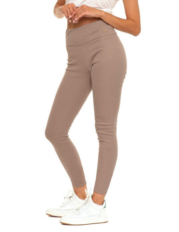 Legginsy - Prążkowane legginsy damskie z wysokim stanem ocieplane MOKKA - produkt 16