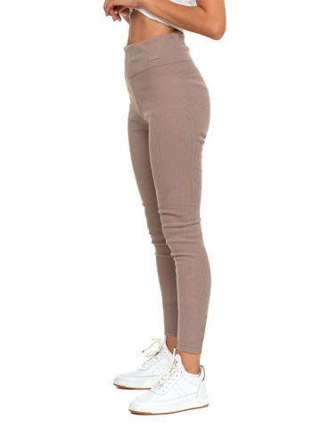 Legginsy - Prążkowane legginsy damskie z wysokim stanem ocieplane MOKKA - produkt 19