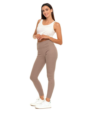 Legginsy - Prążkowane legginsy damskie z wysokim stanem ocieplane MOKKA - produkt 3