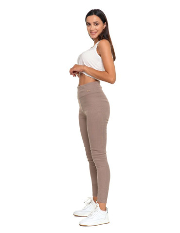Legginsy - Prążkowane legginsy damskie z wysokim stanem ocieplane MOKKA - produkt 15