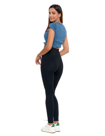 Legginsy - Legginsy damskie z wysokim stanem prążkowane sportowe CZARNY - produkt 3