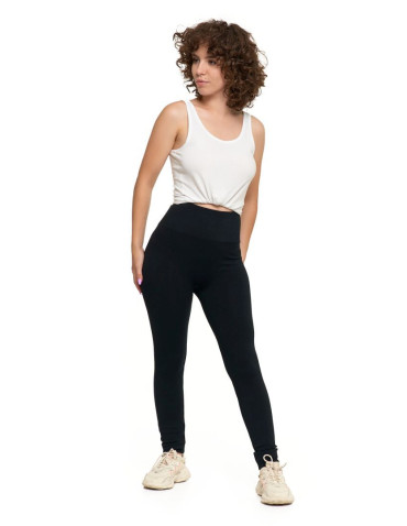 Legginsy - Legginsy damskie z wysokim stanem prążkowane sportowe CZARNY - produkt 2