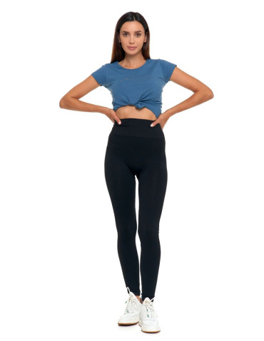 Legginsy - Legginsy damskie z wysokim stanem prążkowane sportowe CZARNY - produkt 5