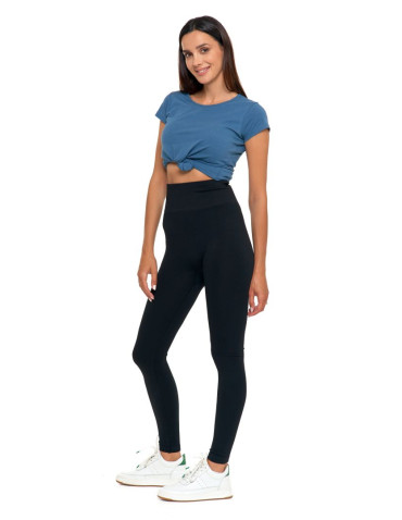 Legginsy - Legginsy damskie z wysokim stanem prążkowane sportowe CZARNY - produkt 1